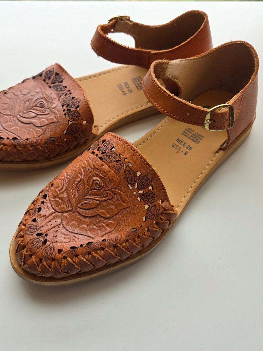 Huarache Sandals Leather Mexican Handmade Size 9 Boho Hippie Buckle Strap Brown